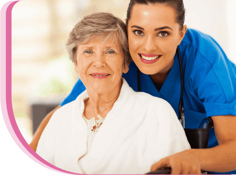 Caregiver with elderly patient at home